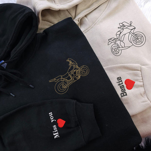 Individuell besticktes Auto-Fahrrad-Umriss-Sweatshirt von Ihrem Foto, passender Hoodie, Valentinstagsgeschenk für Paare