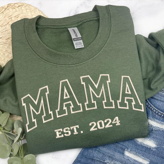 Personalized Est Year Mama Embroidered Sweatshirt Gift for Mom
