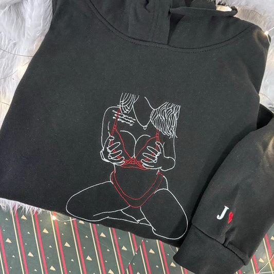 Benutzerdefinierte würzige bestickte Portrait Hoodie Sweatshirt Valentinstag Geschenk für Freund Ehemann