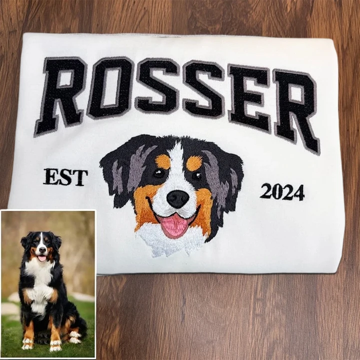 Personalized Embroidered Pet Dog Face and Name Est Sweatshirt Keepsake Gift for Dog Dad Mom