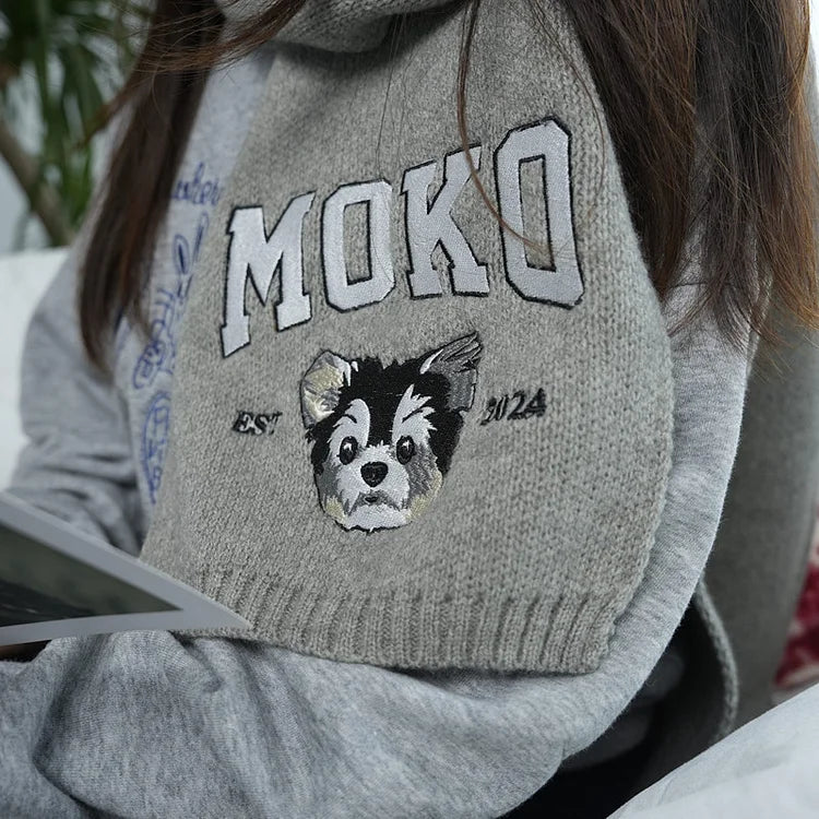 Custom Embroidered Pet Portrait Woven Scarf with Name – Personalized Christmas Gift for Pet Lovers