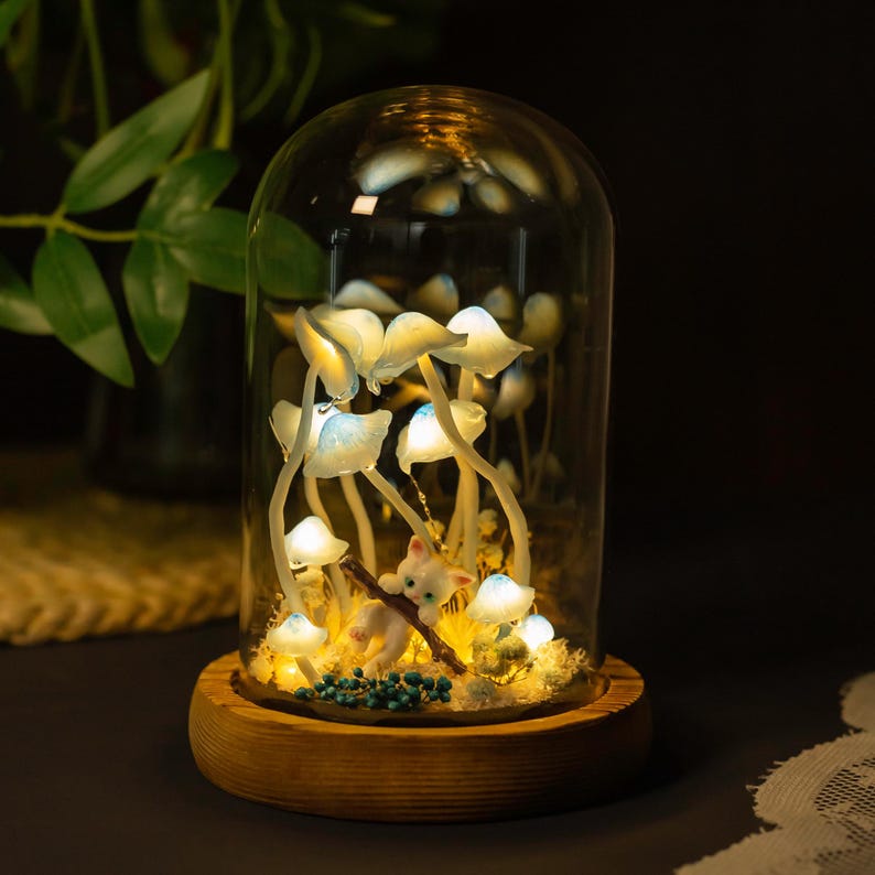Handmade Pet Figurine Mushroom Night Light Birthday Christmas Gift For Pet Lovers Unique Home Decor