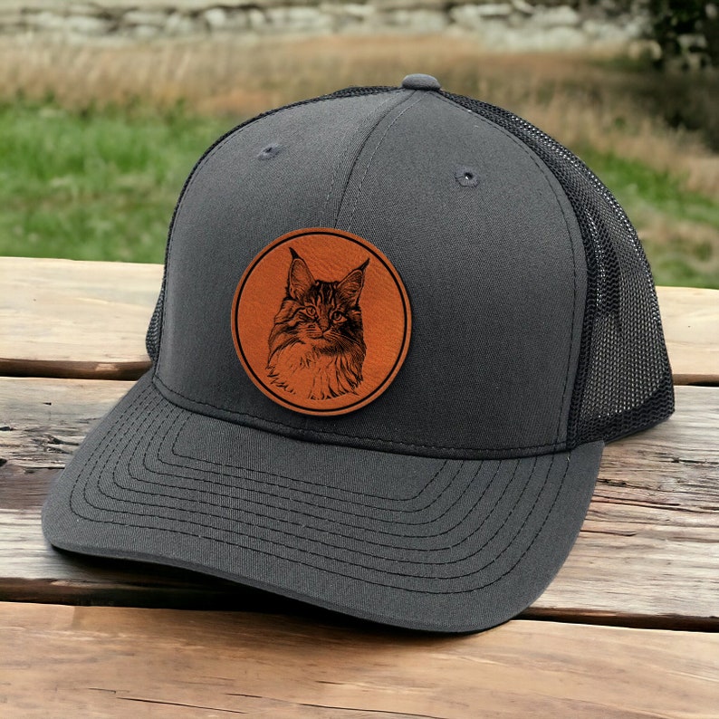 Personalized Pet Portrait Leather Patch Trucker Hat with Photo Gift for Dog Cat Lovers