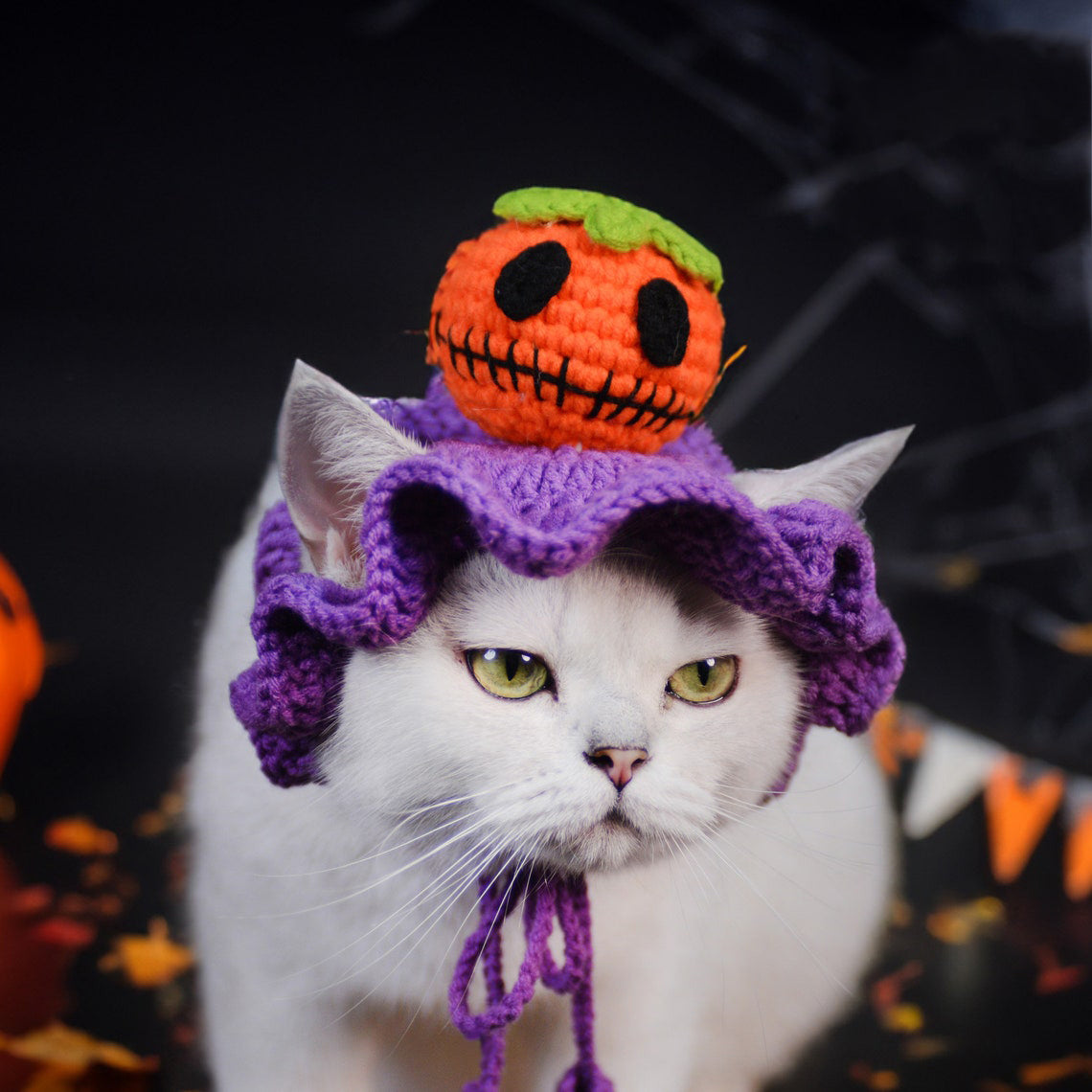 Crochet Pumpkin Pet Hat Halloween Pet Costume Gift for Pet Lovers