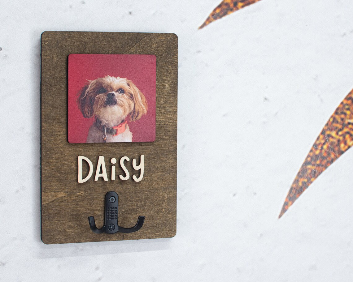 Personalized Pet Leash Holder with Pet Photo and Name Pet Supplies Gift for Dog Cat Lovers