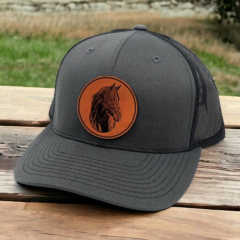 Personalized Pet Portrait Leather Patch Trucker Hat with Photo Gift for Horse Pet Lovers