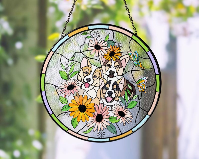 Custom Pet Portrait Stained Glass Suncatcher – Dog or Cat Memorial Gift
