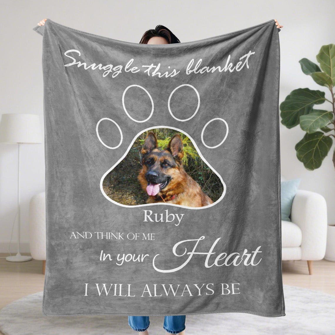 Custom Dog Memorial Blanket with Pet Photo – Personalized Pet Keepsake Gift for Dog Cat Lovers