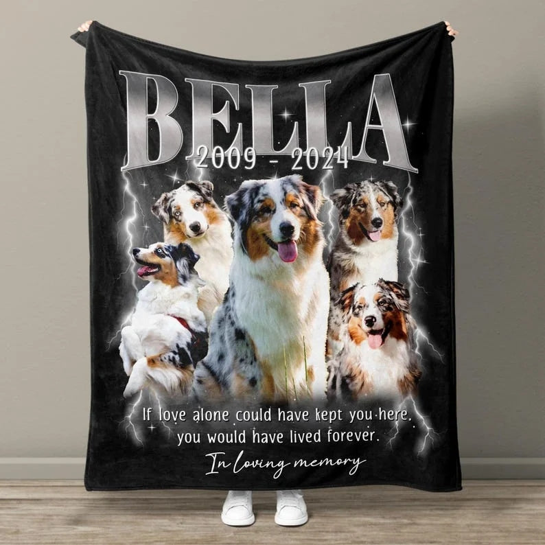 Personalized Pet Memorial Photo Blanket Gift Custom Bootleg Pet Blanket Gift for Dog Cat Lovers