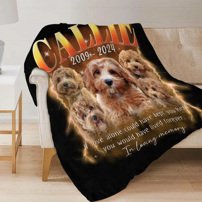 Personalized Pet Memorial Photo Blanket Gift Custom Bootleg Pet Blanket Gift for Dog Cat Lovers