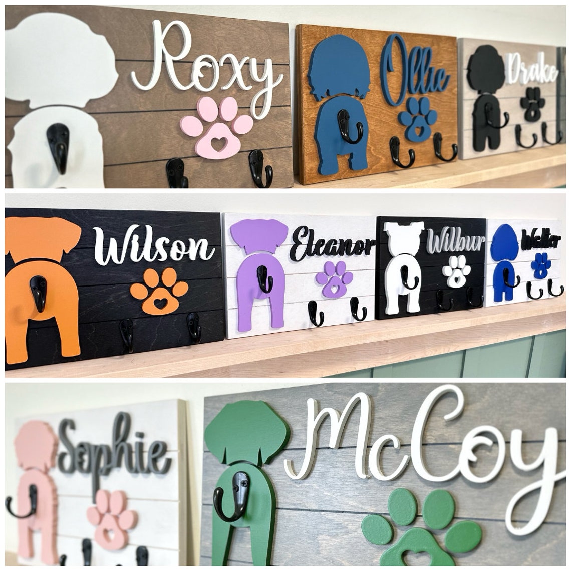 Personalized Dog Butt Leash Holder for Wall Custom Pet Leash Rack & Key Hook Unique Christmas Gift for Dog Lovers