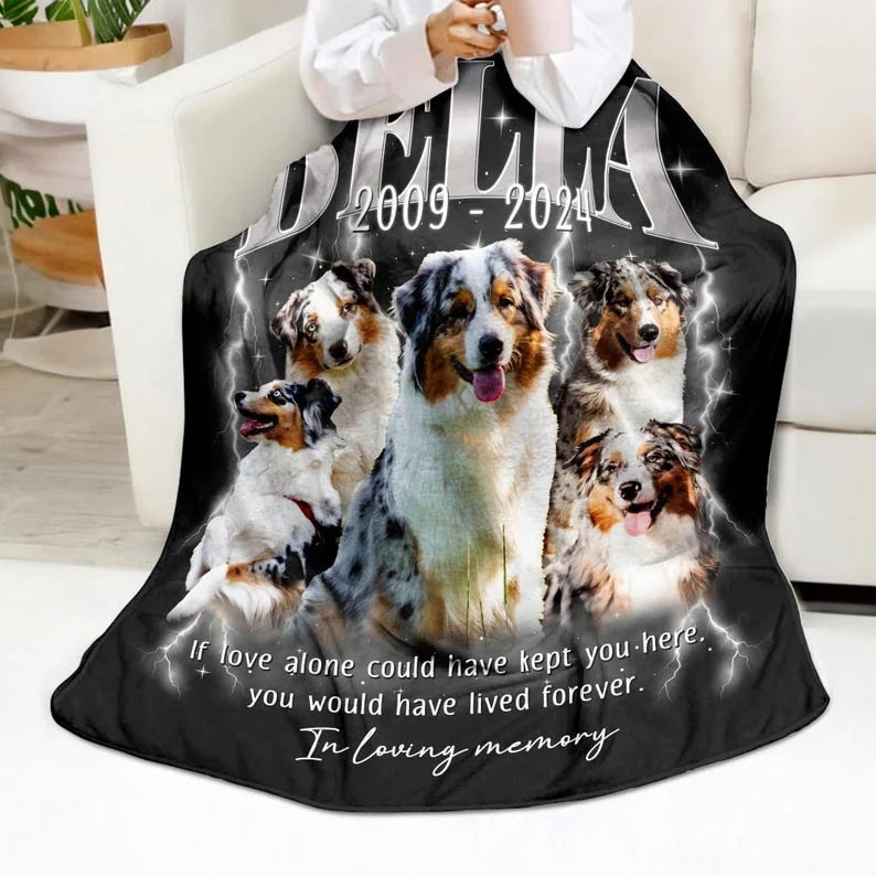 Personalized Pet Memorial Photo Blanket Gift Custom Bootleg Pet Blanket Gift for Dog Cat Lovers