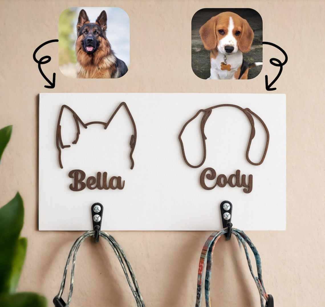 Personalized Pet Leash Holder with Pet Ears and Name Pet Supplies Gift for Dog Cat Lovers