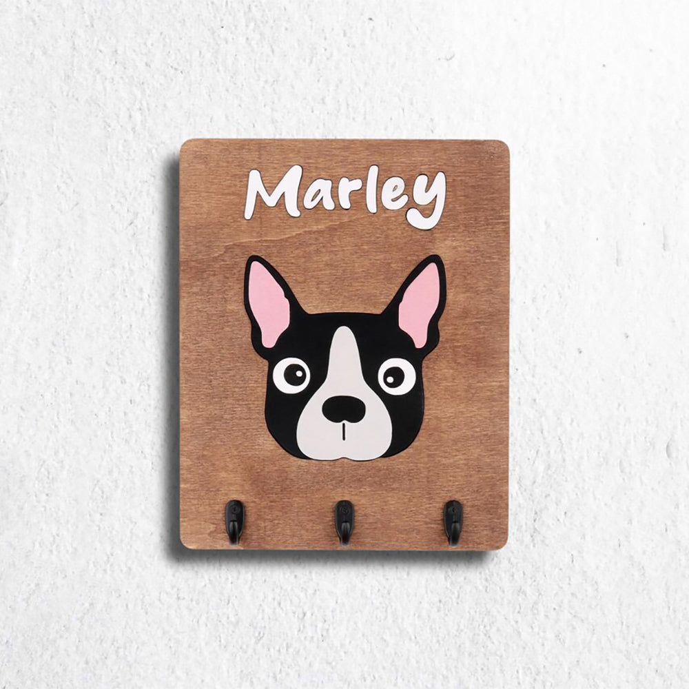 Custom Pet Portrait Leash Holder with Name for Wall Personalized Pet Leash Rack & Key Hook Unique Gift for Pet Lovers