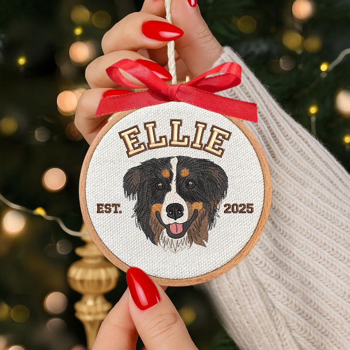 Custom Embroidered Pet Face Portrait Christmas Ornament Keepsake Gift For Dog Cat Owners Pet Lovers