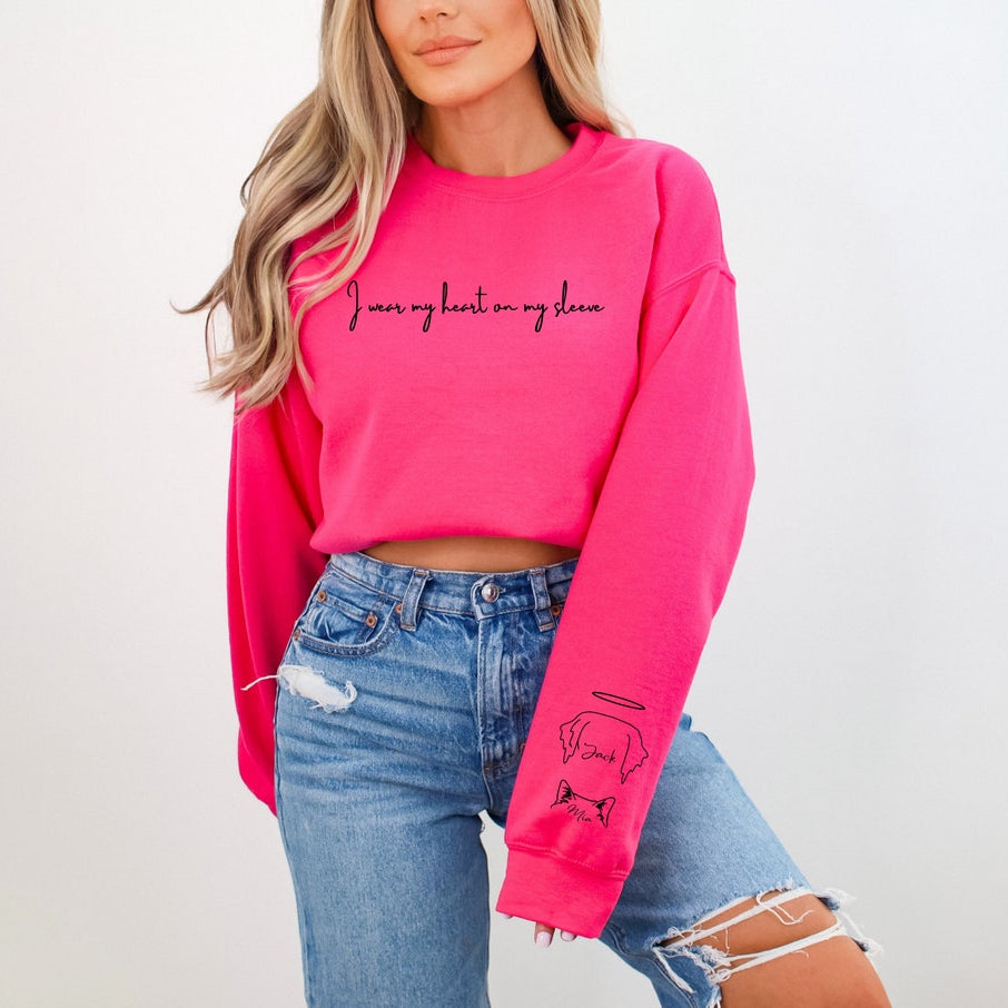 Sudadera con capucha personalizada con orejas de mascota bordadas "Llevo mi corazón en la manga", regalo para amantes de los perros