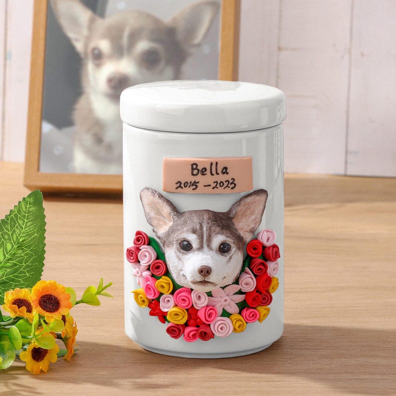 Personalized Dog Urn for Ashes - Custom Hand-Sculpted Portrait & Engraved Name Memorial Gift | Made to Order Ceramic Keepsake