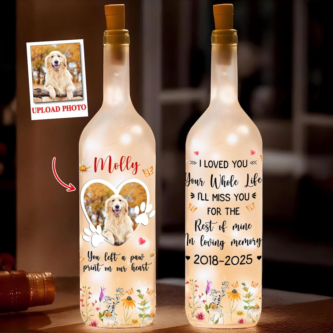Personalisiertes Hundefoto Pfoten-Nachtlicht Haustier-Erinnerungsgeschenk für Tierliebhaber