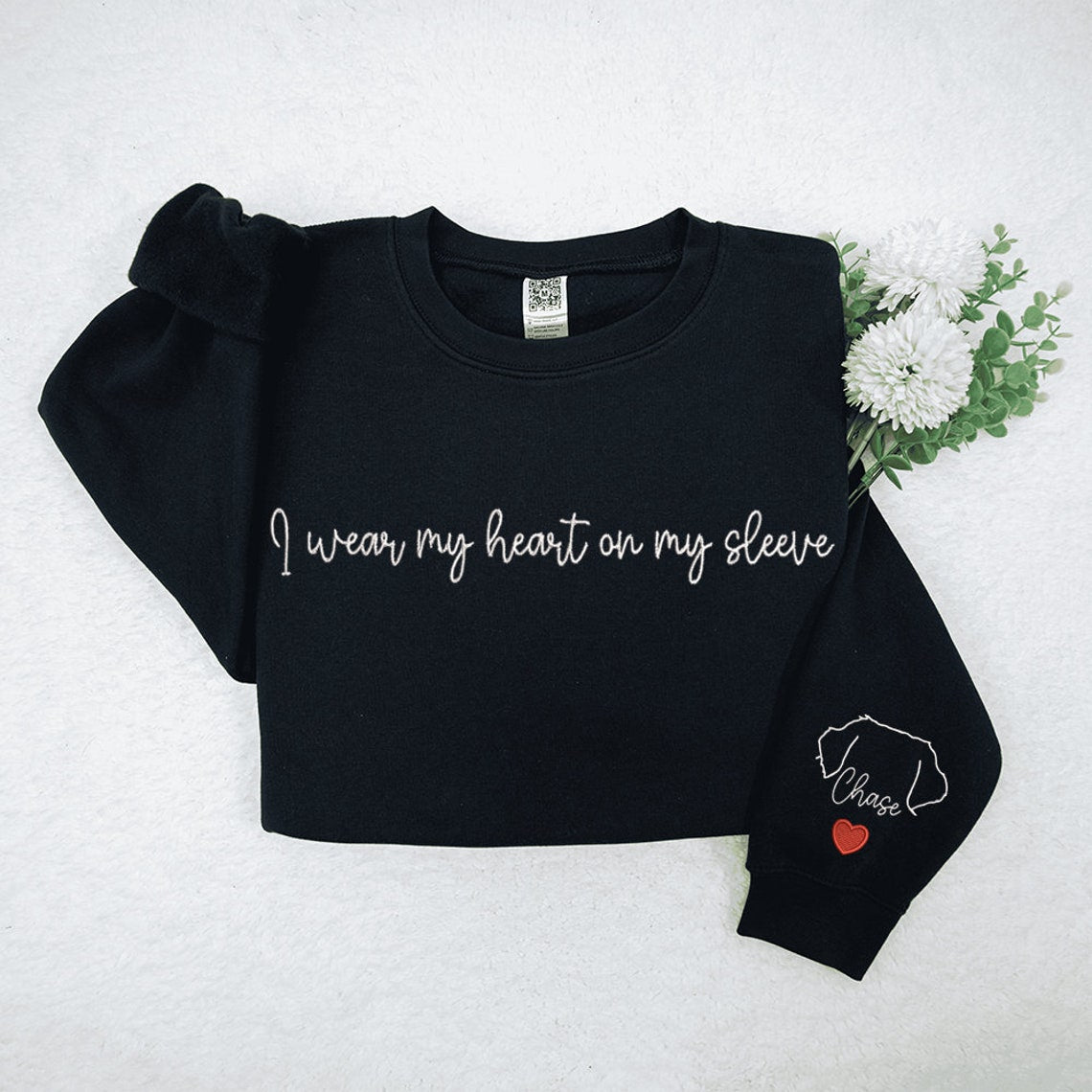 Sudadera con capucha personalizada con orejas de mascota bordadas "Llevo mi corazón en la manga", regalo para amantes de los perros