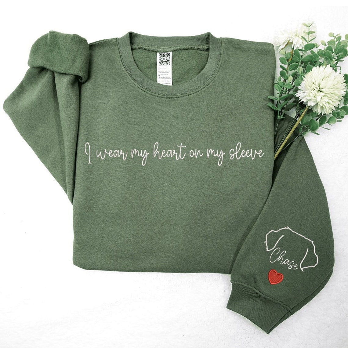 Sudadera con capucha personalizada con orejas de mascota bordadas "Llevo mi corazón en la manga", regalo para amantes de los perros
