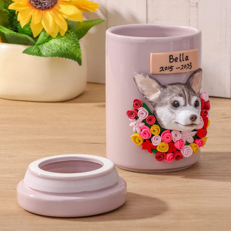 Personalized Dog Urn for Ashes - Custom Hand-Sculpted Portrait & Engraved Name Memorial Gift | Made to Order Ceramic Keepsake