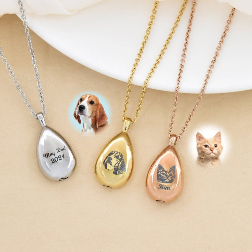 Personalized Dog Cat Photo Portrait Necklace Pet Memorial Gift For Dog Cat Mom
