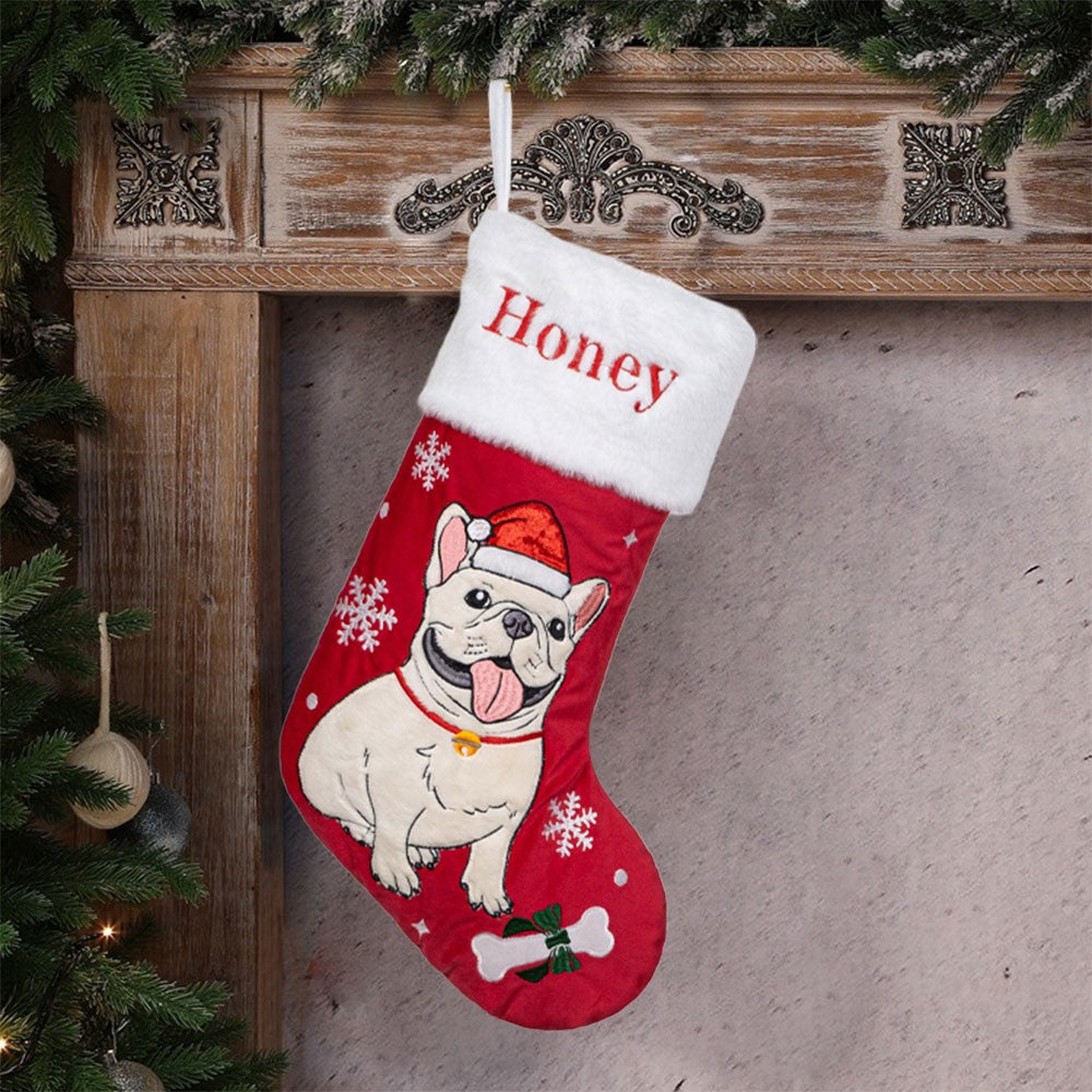 Personalized Embroidered Pet Dog Christmas Stocking with Name Gifts for Dog Owners Christmas Gift for Pet Lovers