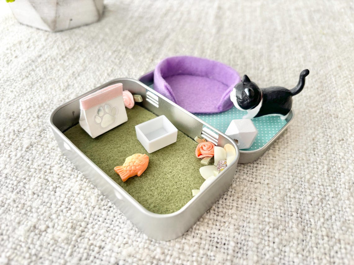 Pocket Pet Cat in a Tin – Mini Travel Toy Cat Playset Custom Pet Figurine Unique Gift for Pet Lovers
