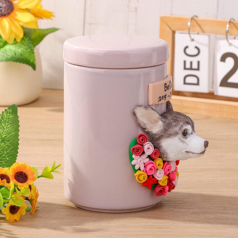 Personalized Dog Urn for Ashes - Custom Hand-Sculpted Portrait & Engraved Name Memorial Gift | Made to Order Ceramic Keepsake
