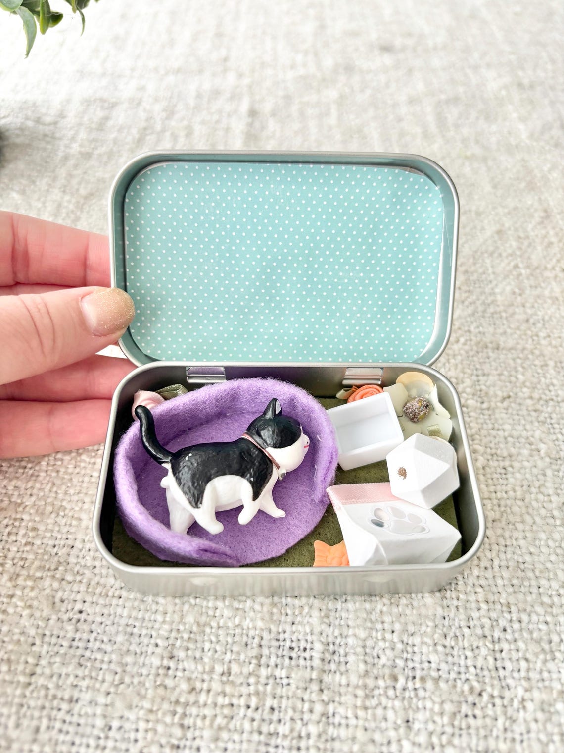 Pocket Pet Cat in a Tin – Mini Travel Toy Cat Playset Custom Pet Figurine Unique Gift for Pet Lovers