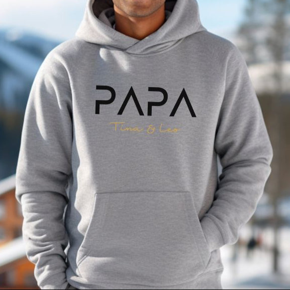 Benutzerdefinierter bestickter Papa-Sweatshirt-Hoodie mit Kindernamen und voraussichtlichem Datum zum Vatertag