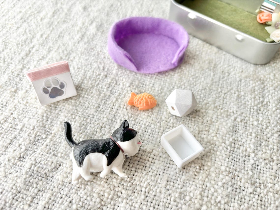 Pocket Pet Cat in a Tin – Mini Travel Toy Cat Playset Custom Pet Figurine Unique Gift for Pet Lovers