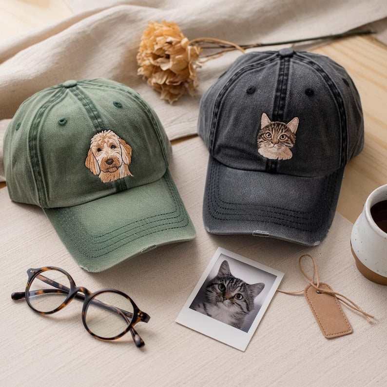 Personalisierte Haustier Ohren Lineart Leder Patch Hut Baseball-Cap für Tierliebhaber
