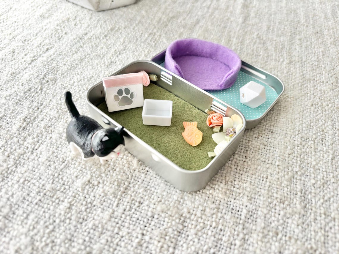 Pocket Pet Cat in a Tin – Mini Travel Toy Cat Playset Custom Pet Figurine Unique Gift for Pet Lovers