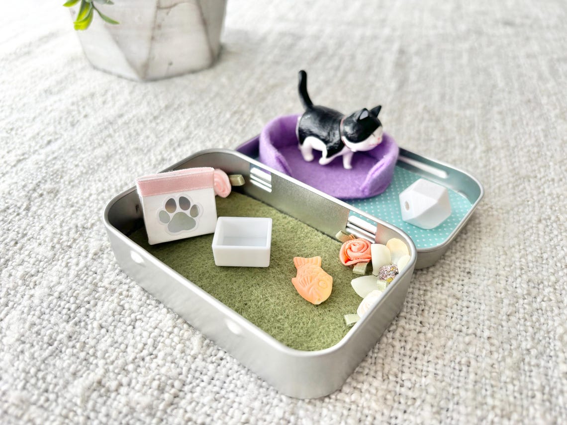 Pocket Pet Cat in a Tin – Mini Travel Toy Cat Playset Custom Pet Figurine Unique Gift for Pet Lovers