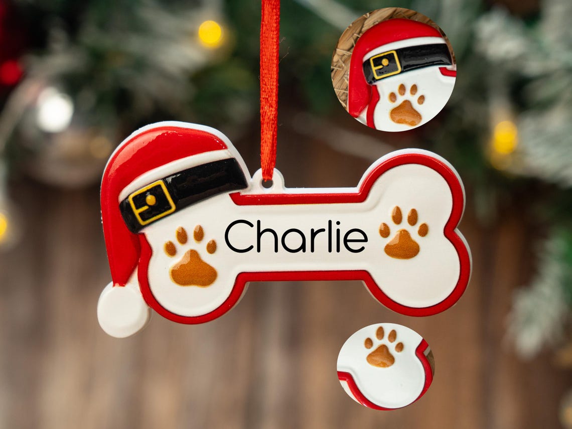 Personalized Dog Paw & Bone Ornament 2025 – Custom Resin Christmas Tree Decoration, New Puppy Gift, Pet Keepsake for Dog Owners