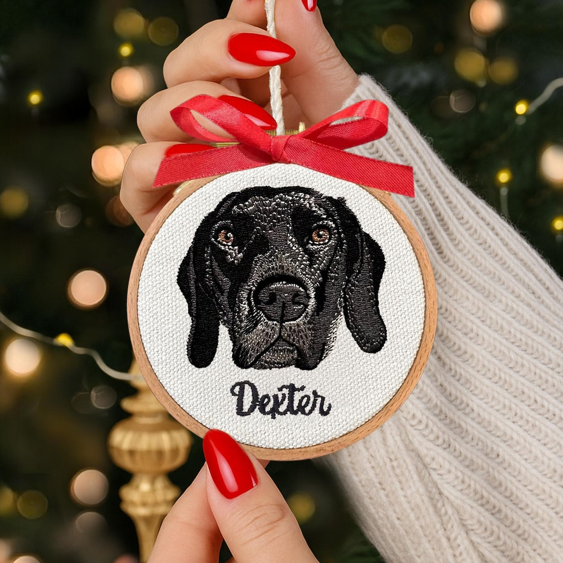 Custom Embroidered Pet Portrait Christmas Ornament Gift For Dog Cat Owners Pet Lovers