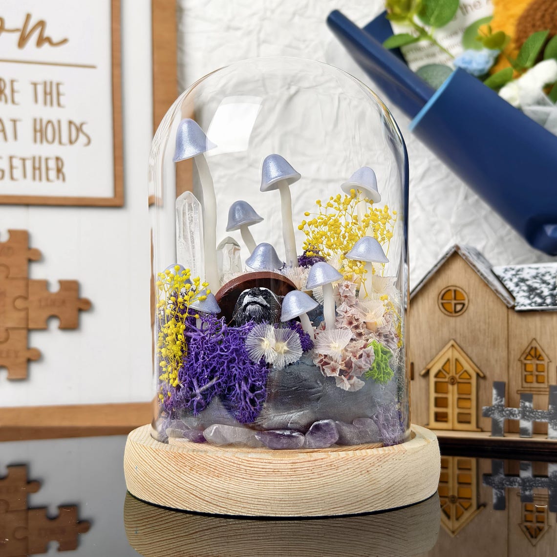 Custom Pet Figurine Mushroom Lamp with Raccoon Christmas Gift For Pet Lovers Unique Home Decor