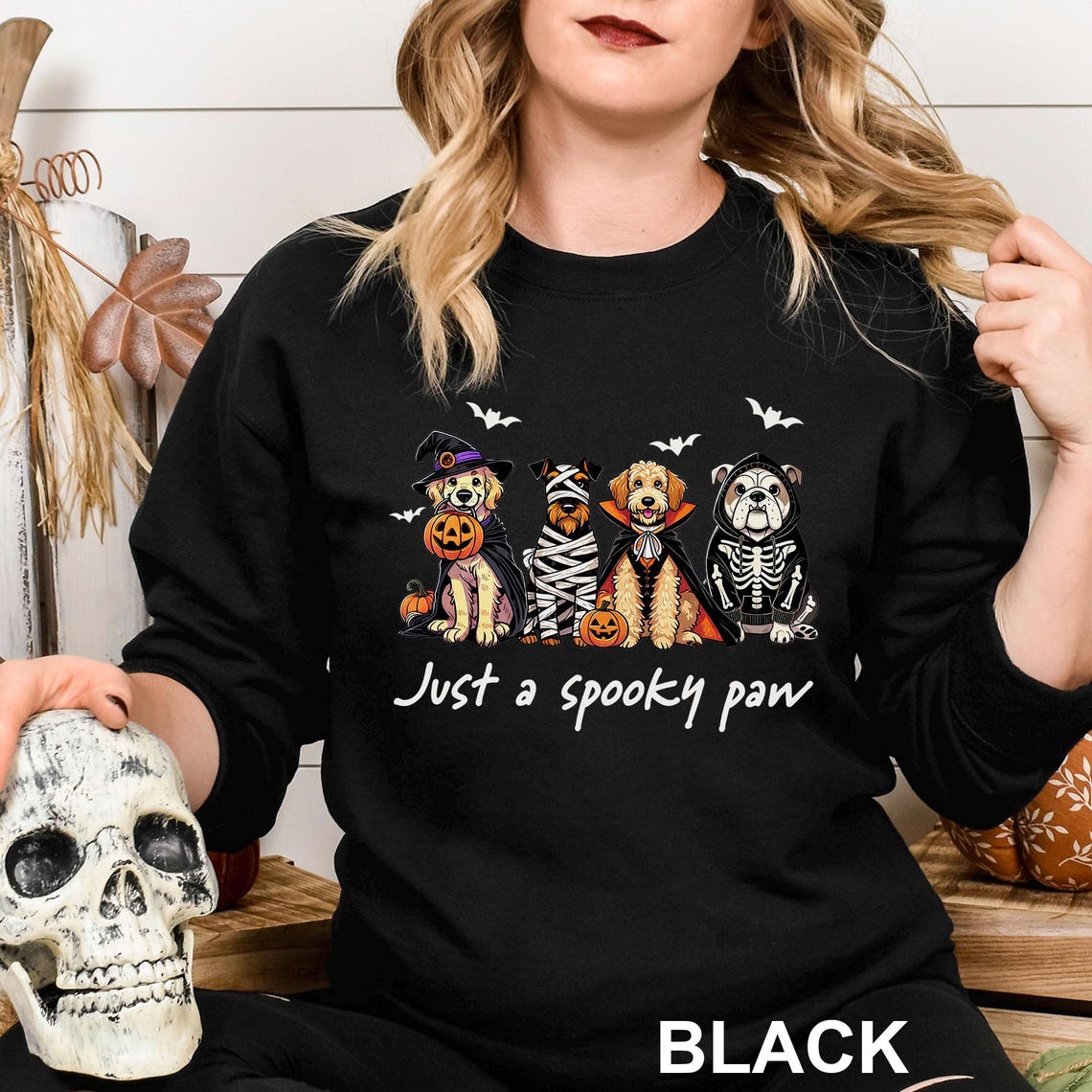 Sweat-shirt d'Halloween Just a Spooky Paw, sweat-shirt d'horreur d'Halloween pour amoureux des chiens, col ras du cou
