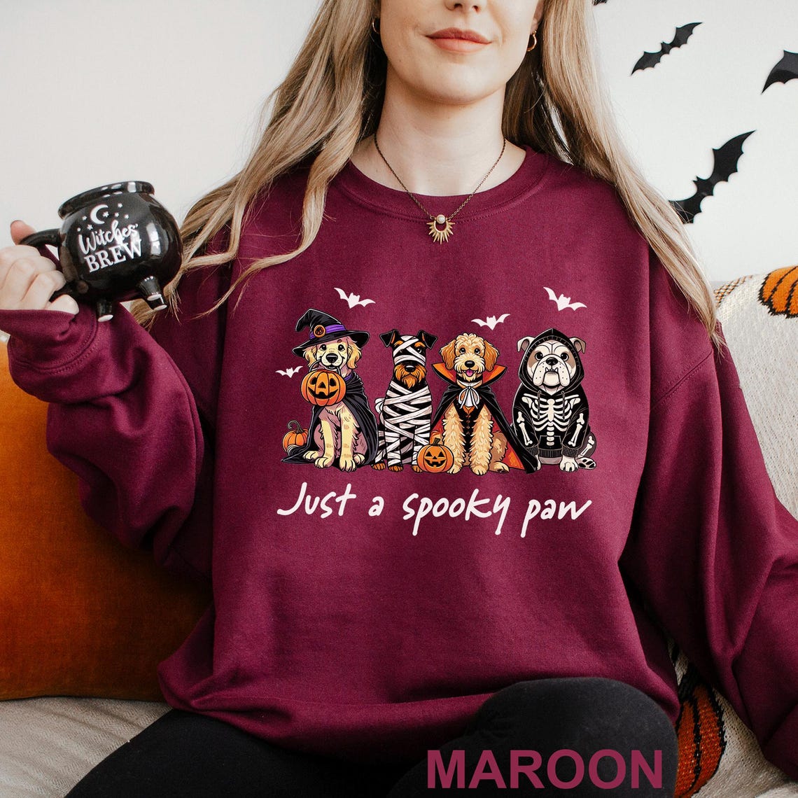 Sweat-shirt d'Halloween Just a Spooky Paw, sweat-shirt d'horreur d'Halloween pour amoureux des chiens, col ras du cou
