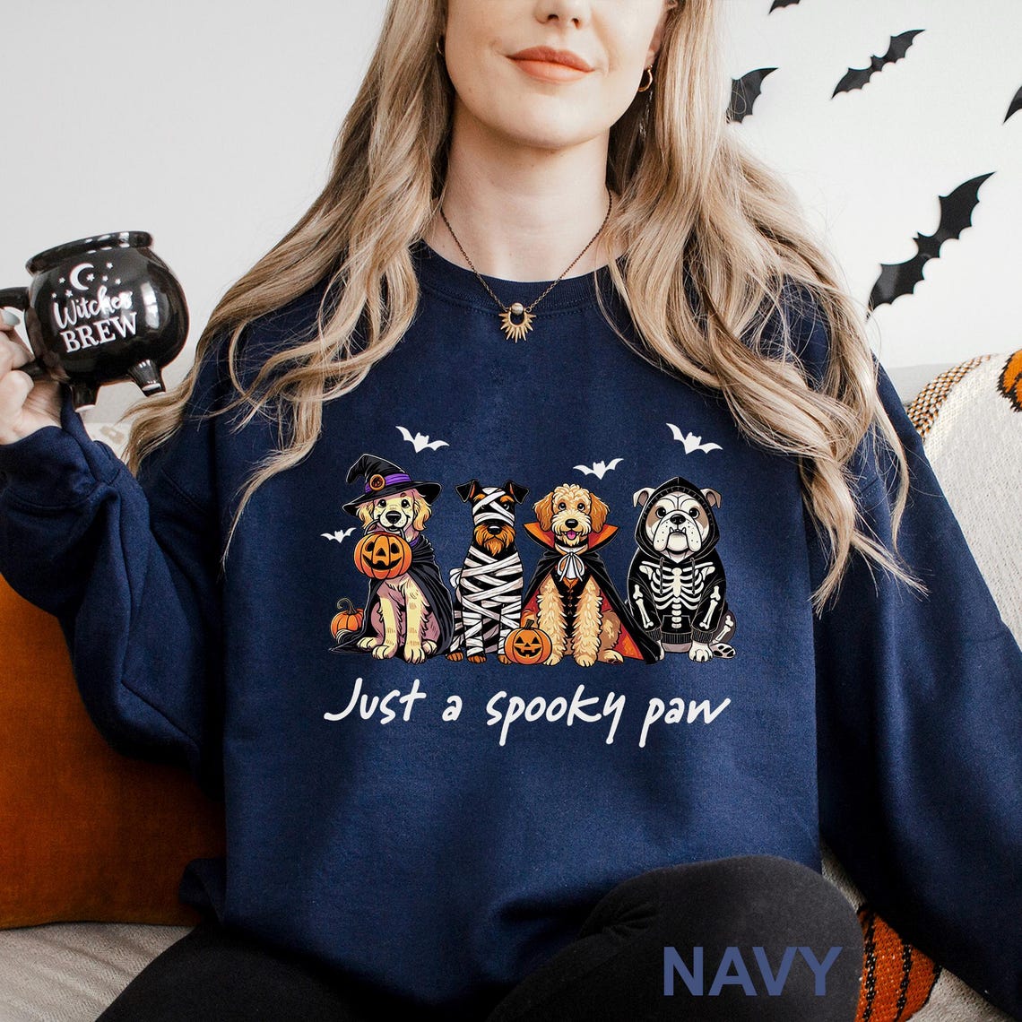 Sweat-shirt d'Halloween Just a Spooky Paw, sweat-shirt d'horreur d'Halloween pour amoureux des chiens, col ras du cou