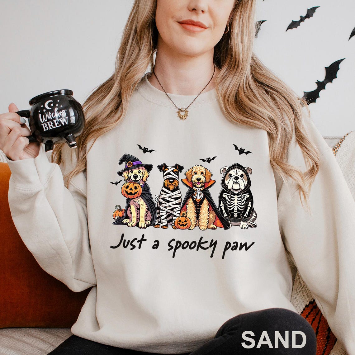 Sweat-shirt d'Halloween Just a Spooky Paw, sweat-shirt d'horreur d'Halloween pour amoureux des chiens, col ras du cou