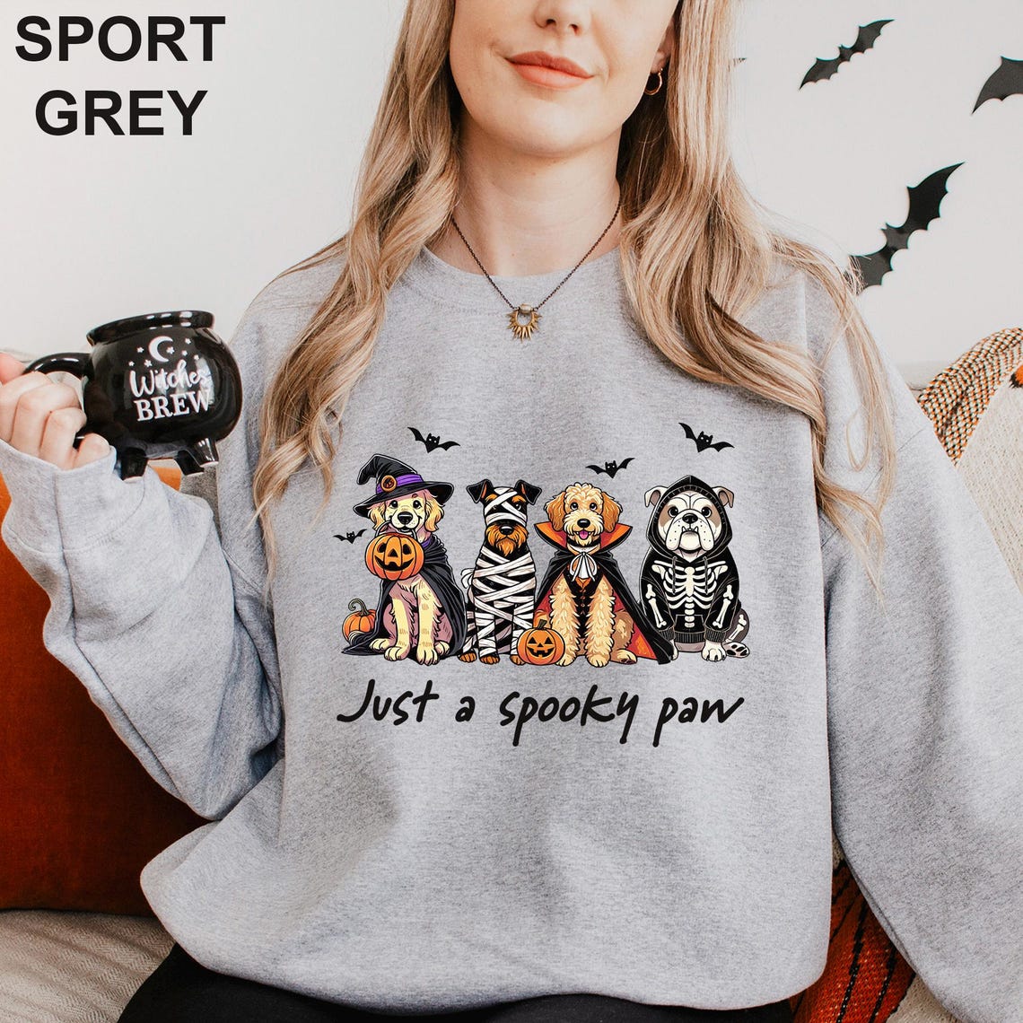 Sweat-shirt d'Halloween Just a Spooky Paw, sweat-shirt d'horreur d'Halloween pour amoureux des chiens, col ras du cou