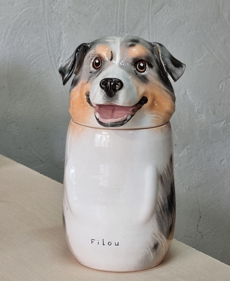 Custom Portrait Pet Urn for Ashes Personalized Dog Pottery Container with Lid Cat Storage Canister Pet Loss Gift