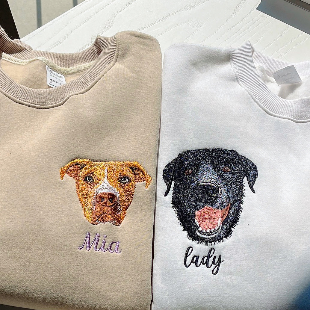 Custom Dog Sweatshirt With Embroidered Pet Face Photo And Name for Pet Memorial Gifts Unique Gifts for Dog Owners
