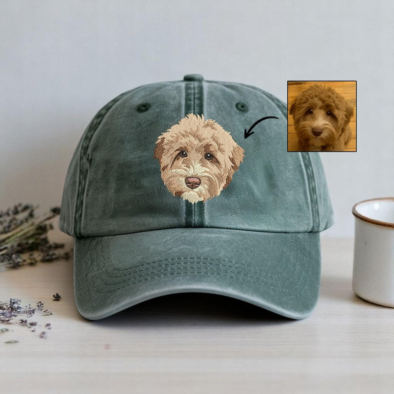 Embroidered Pet Portrait Vintage Baseball Cap – Custom Gift for Dog & Cat Lovers