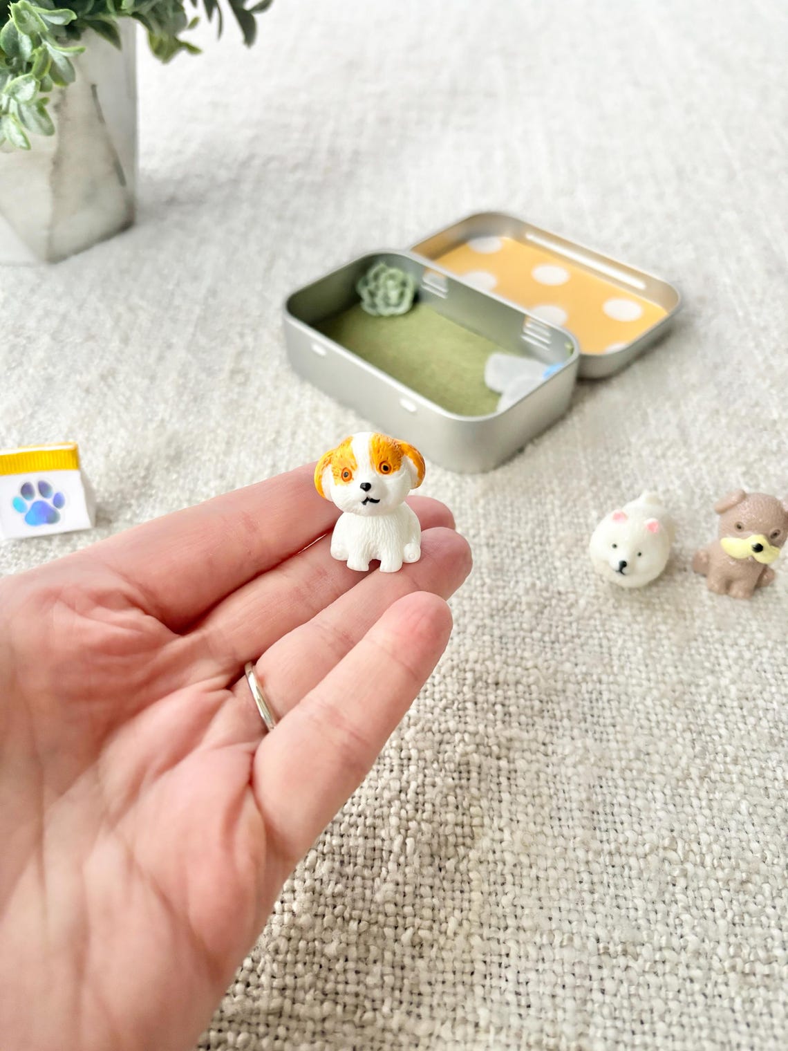 Pocket Pet Dog in a Tin – Mini Travel Toy Dog Playset Custom Pet Figurine Unique Gift for Pet Lovers