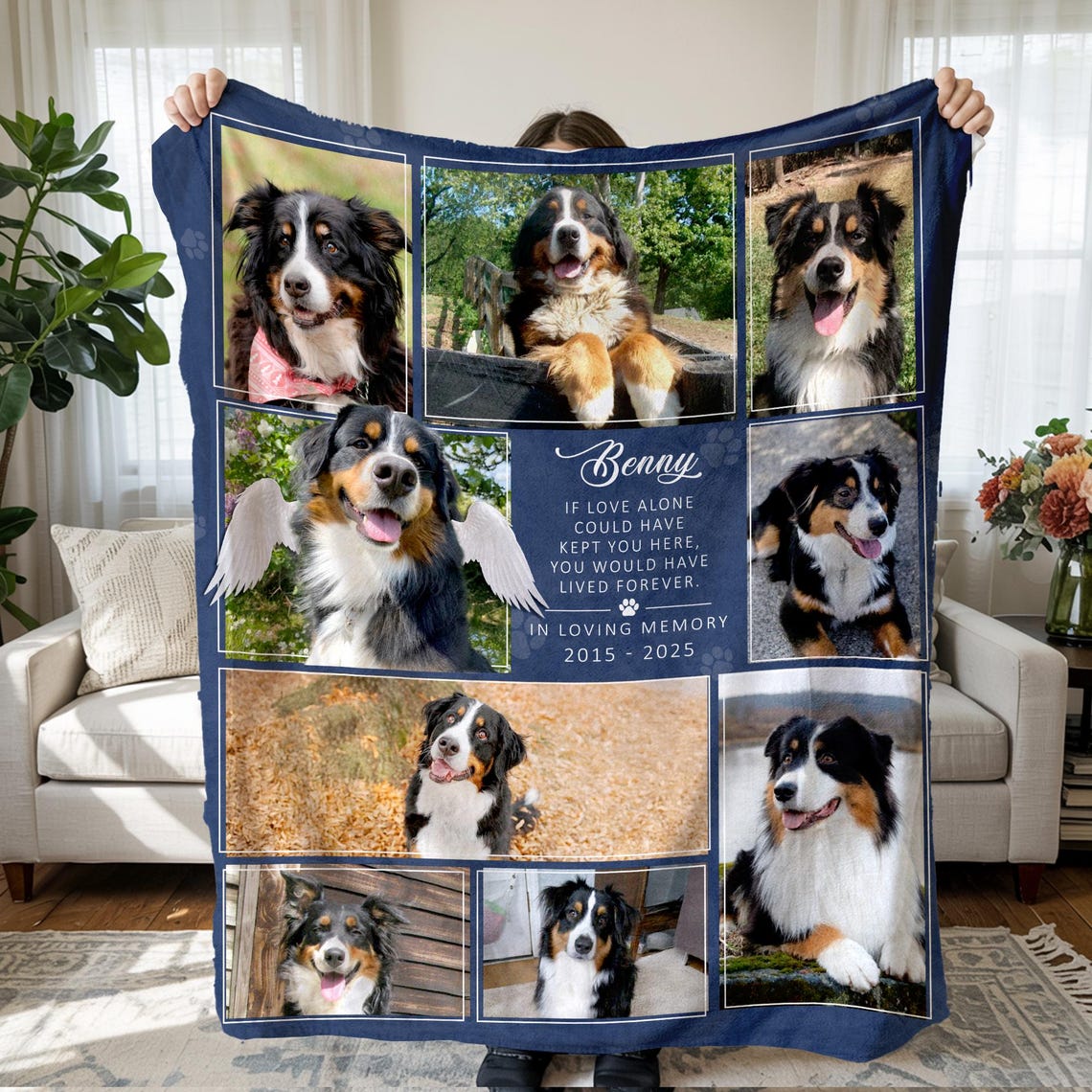 Personalized Pet Memorial Photo Blanket Sympathy Gift For Dog/Cat Lovers