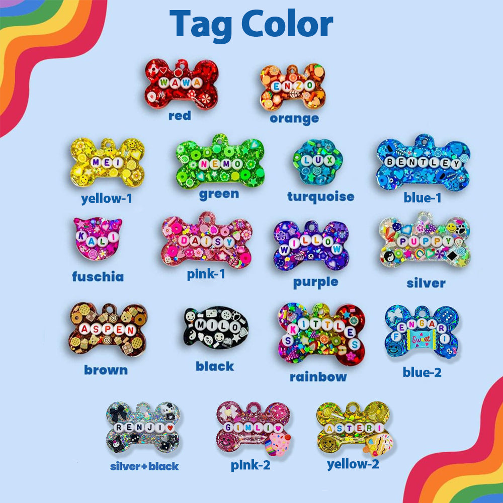 Personalized Resin Pet ID Tag | Custom Dog & Cat Name Bead Tag | Pet Owner Gift