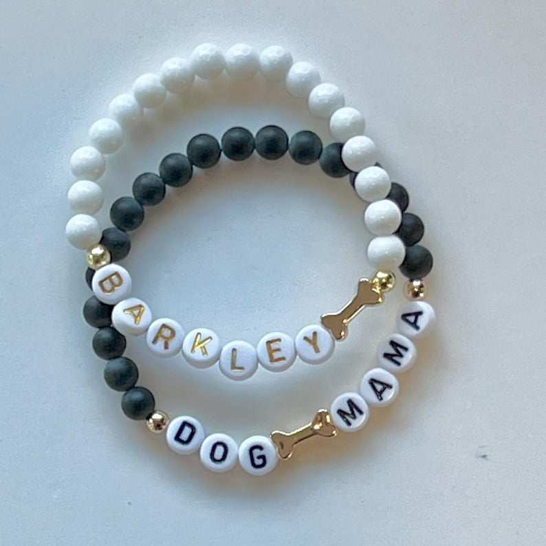 Personalized Pet Name Bracelet – Beaded Dog Name Bracelet, Custom Memorial Gift for Dog Moms